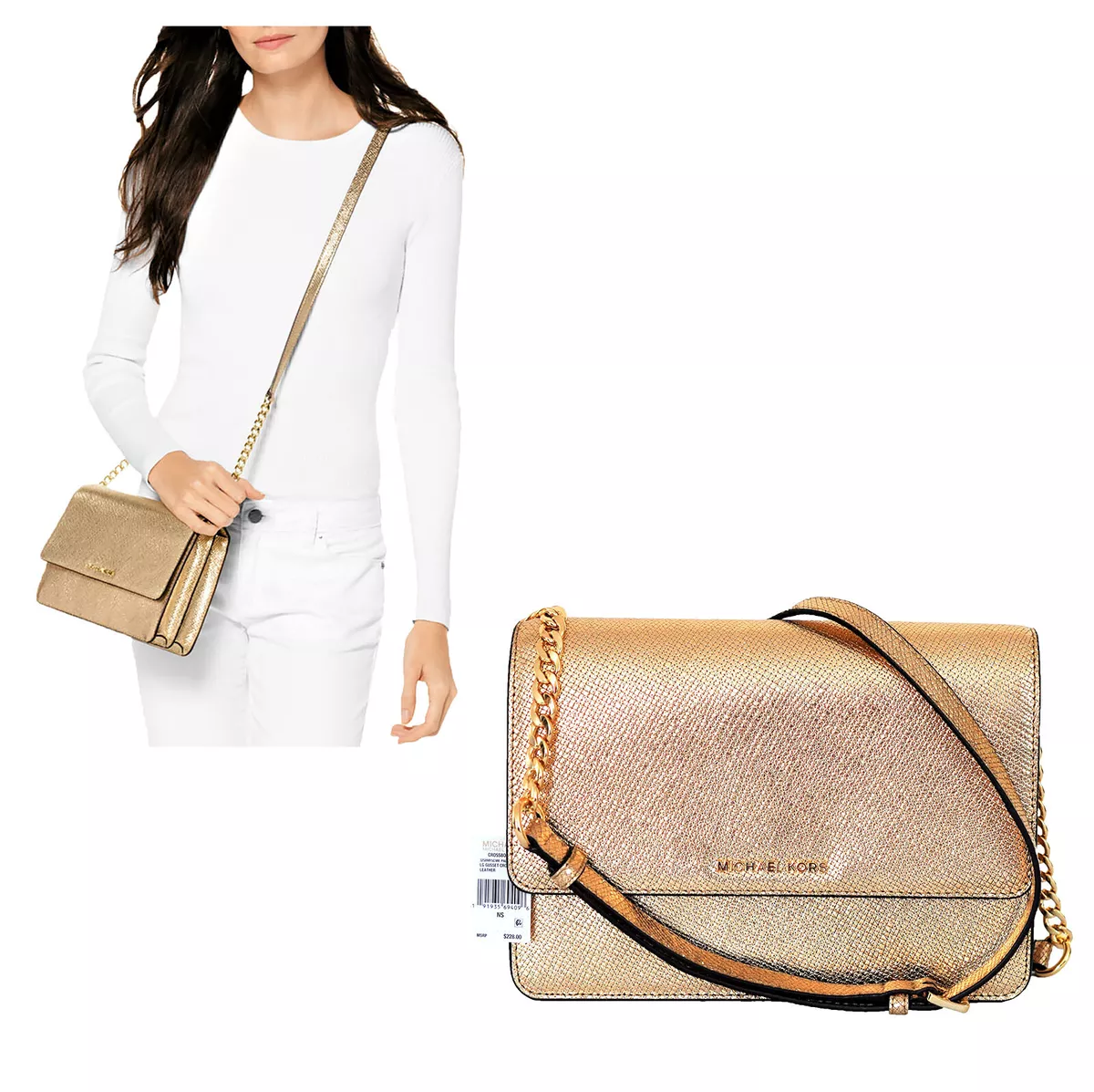 Michael Kors Crossbodies Pale Gold Large Gusset Crossbody Leather