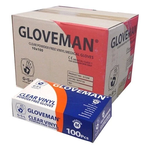 10x 100 10 Boxes 1 Case 1000 Gloves of Gloveman Clear Powder Free Vinyl Gloves