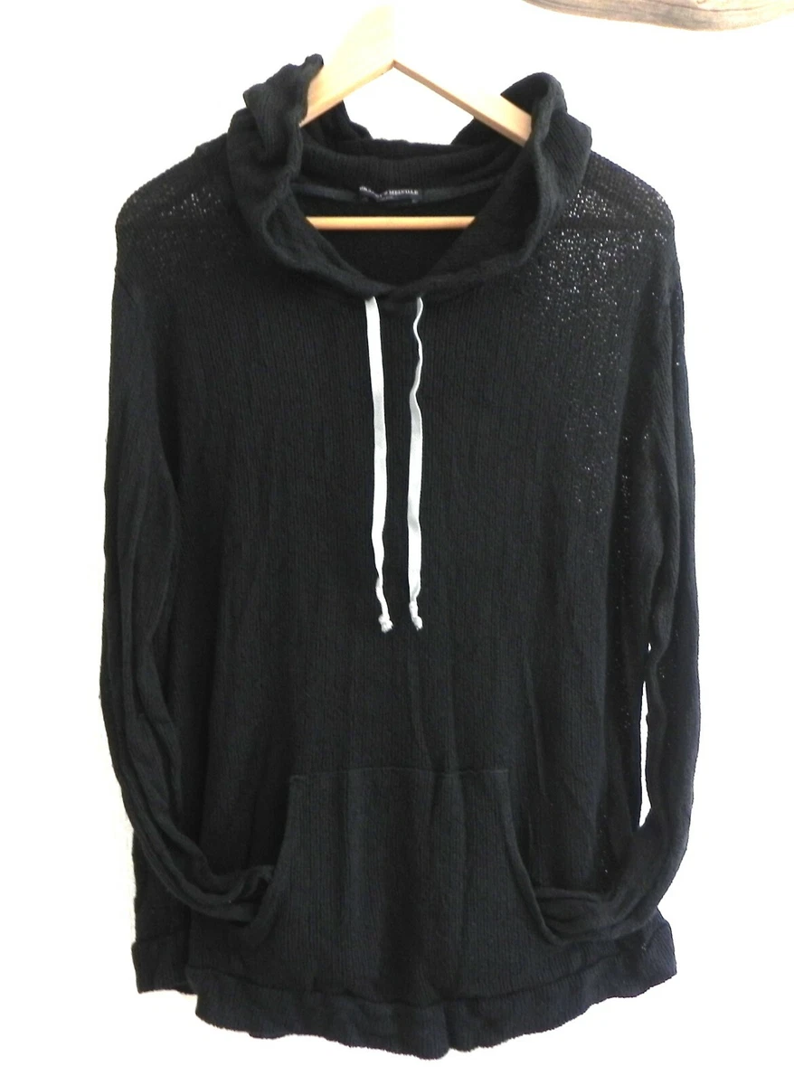 Brandy Melville Hoodie Distressed Black Pullover Cotton/Viscose Kangaroo  Pocket