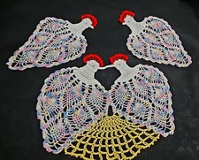 Vintage Crocheted Chicken Doily Set
