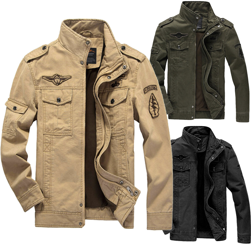 Men's Spring Autumn Outwear Military Jackets Casual Cotton Collar