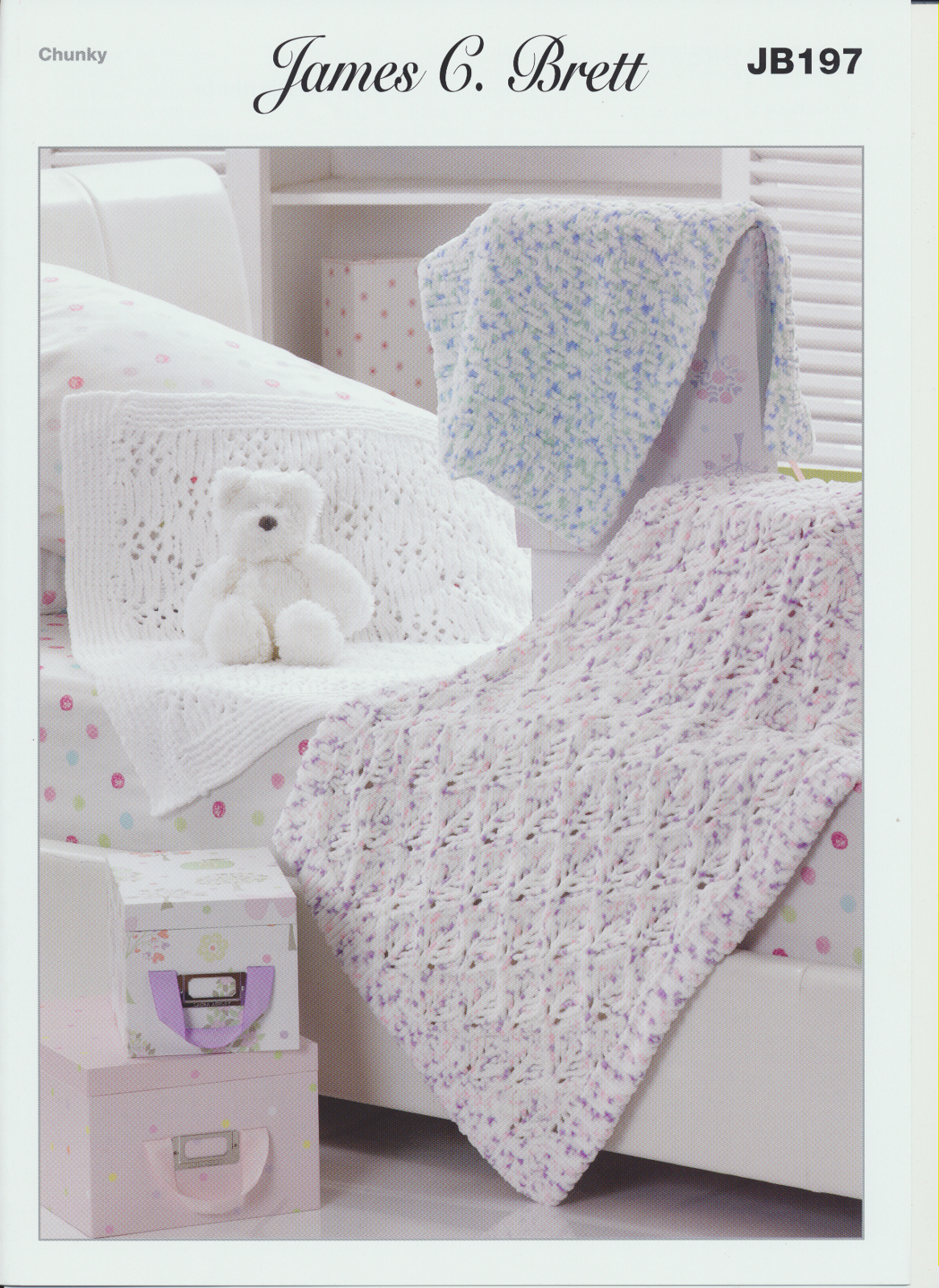 Flutterby Chunky Knitting Pattern Childrens Woollen Blankets James C Brett JB197