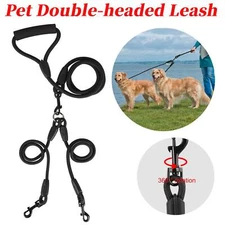 Dual Dog Leash No Tangle Coupler Nylon for Two Large Small Dogs Double-head Rope