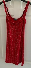 PLT Pretty Little Thing Red Floral Tie Front Strappy Dress - Size 6