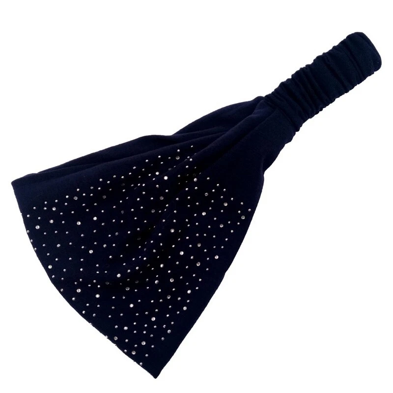 Diadema elástica turbante para damas ancha ligeramente pelo estrás color elástico Foto 3 de 4