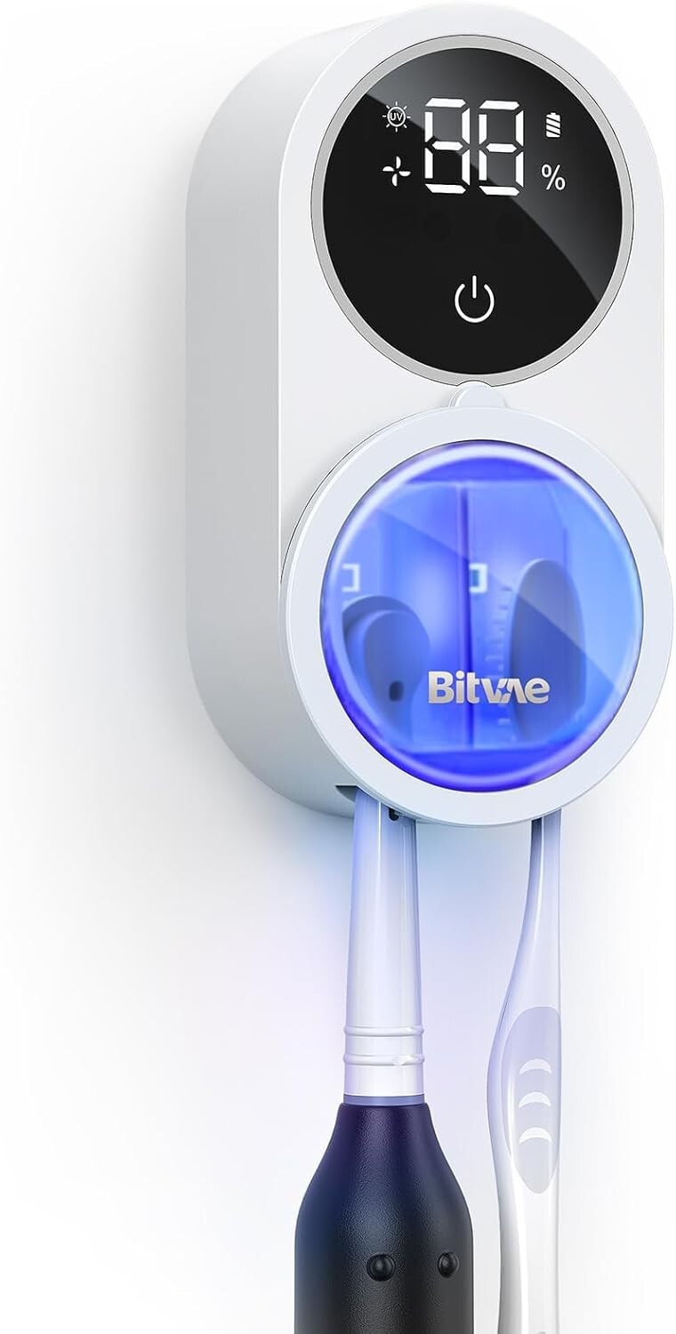Bitvae Toothbrush Cleaner & Holder, LED Screen, Rechargeable Wall Mount Dryer