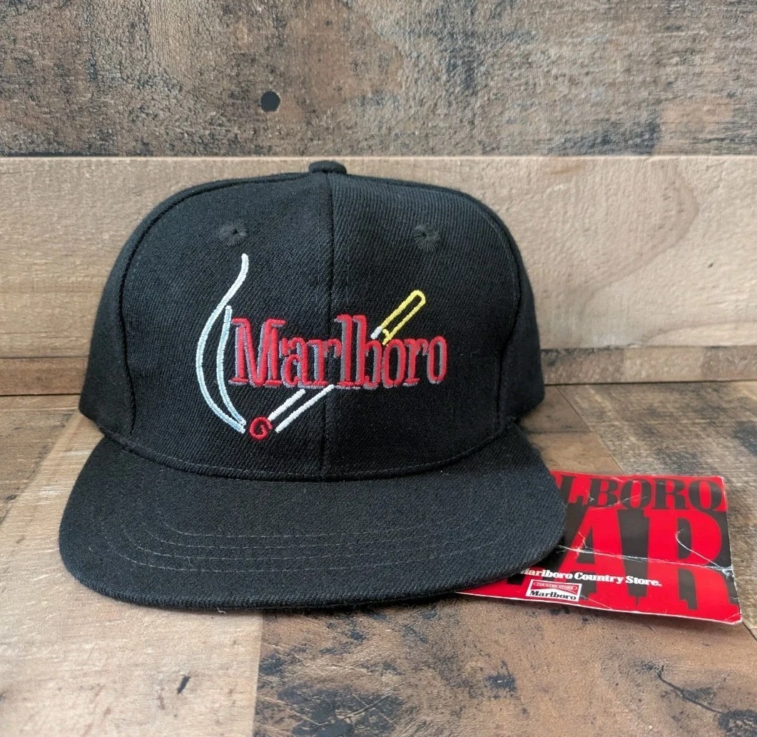 Vintage NWT Marlboro Country Store Lit Cigarette Black Leather Strap Hat 1994
Opens in a new window