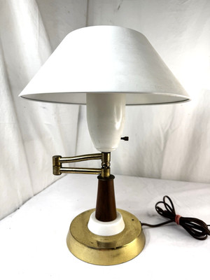 Vtg MCM Atomic Desk Lamp UFO Metal Saucer Disc Brass Swivel Weighted 17'' H 3 Way