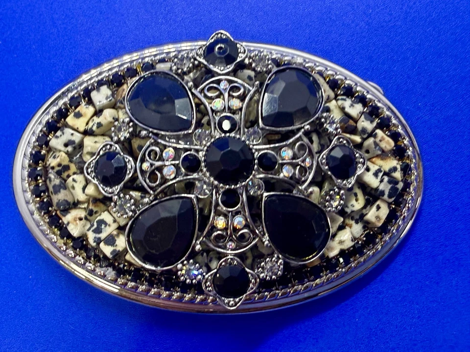 Cruz Centrada Fe Religiosa con Piedra Negra Cristal Estrás Hebilla de Cinturón Foto 2 de 4