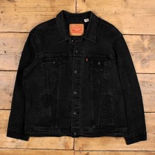 Levis Denim Trucker Jacket XL Mens Black Button Front Western Red Tab