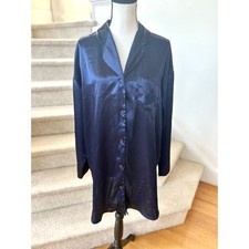 Victoria Secret Navy Satin Rose Applique Night Gown Sleep Dress
