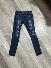 Women  s Size 4 American Eagle Ripped Jegging Aero Denim X4 360 Super Stretch