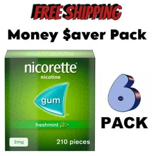 6 x Nicorette Fresh mint Gum 2Mg 210 Pieces PACK OF 6