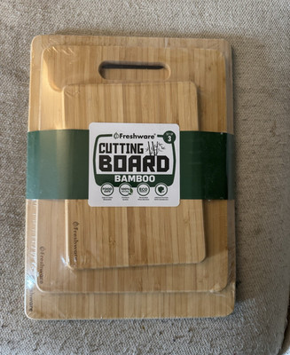 Freshware Bamboo Cutting Board Set, 3-Piece Medium Rectangle w/ Handle