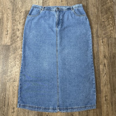 CJ Banks Denim Skirt Womens Size 14 W Blue Jean Long Modest Maxi Back Slit 35x34