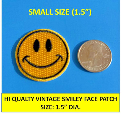 YELLOW SMILEY FACE EMOJI VINTAGE EMBROIDERED PATCH - IRON ON/SEW ON (1.5'' DIA)