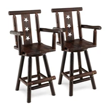 Set of 2 Wooden Bar Stools Swivel Bar Height Kitchen Patio Chairs w/ Armrest