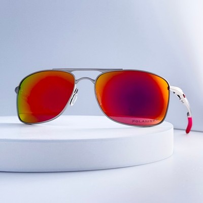 Oakley Gauge 8 OO4124 Chrome Silver Frame Ruby Iridium Polarized Sunglasses