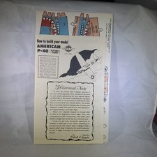 Vintage GM WW ll Tru-Flite American P-40 Fly Tiger paper Airplane ReProduction