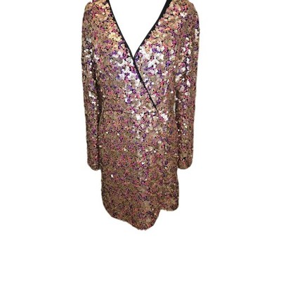 ml monique lhuillier sequined cocktail dress Long Sleeve Wrap Style Mini Sparkly