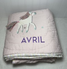 Pottery Barn Kids Rainbow Unicorn Toddler Quilt 36 x 50 Avril