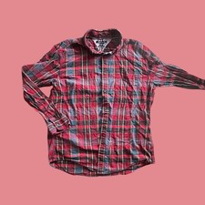 TOMMY HILFIGER Classic Fit Plaid Button Down Shirt XL Red Teal Cotton Flag Logo