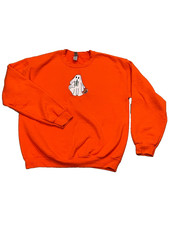 Halloween Spooky Sweatshirt Size M Ghost Pumpkin Crewneck Orange Layering Casual