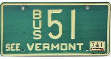 1971 Vermont BUS License Plate #51 TWO DIGIT