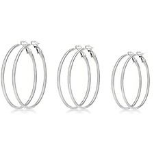 3Pairs Women Hoop Earrings Set 30 40 50mm Gold Plated Stainless Steel Hoops