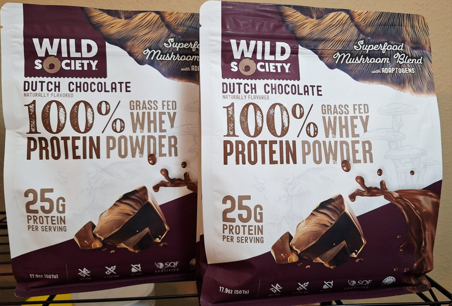 2 Bags Wild Society Grass-fed Whey, Chocolate, 25g protein, Superfood, 17.9oz