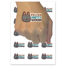 Feline Pretty Good Smiling Cat Temporary Tattoo Fake Body Art