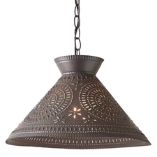 PUNCHED TIN ROOSEVELT PENDANT LIGHT Large Chisel Pattern Hanging Ceiling Light
