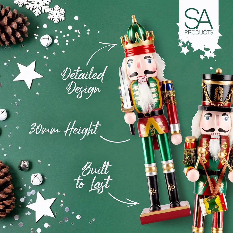 2 Pack Christmas Nutcracker Wooden Nut Cracker Traditional Xmas Festive Decor - Image 4 of 4