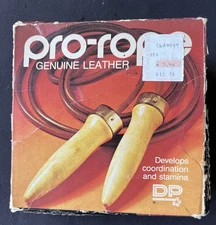 9 Foot Leather Jump Rope. Ball Bearings Wood Handles. Vintage W Box Pro-Rope