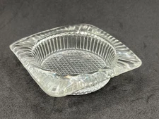 Vintage Clear Cut Glass Ashtray Checkered Pattern Waffle / Diamond Pattern