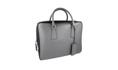PRADA Saffiano Leder Work Bag Aktentasche - VS305M - Grau Schwarz - NEU