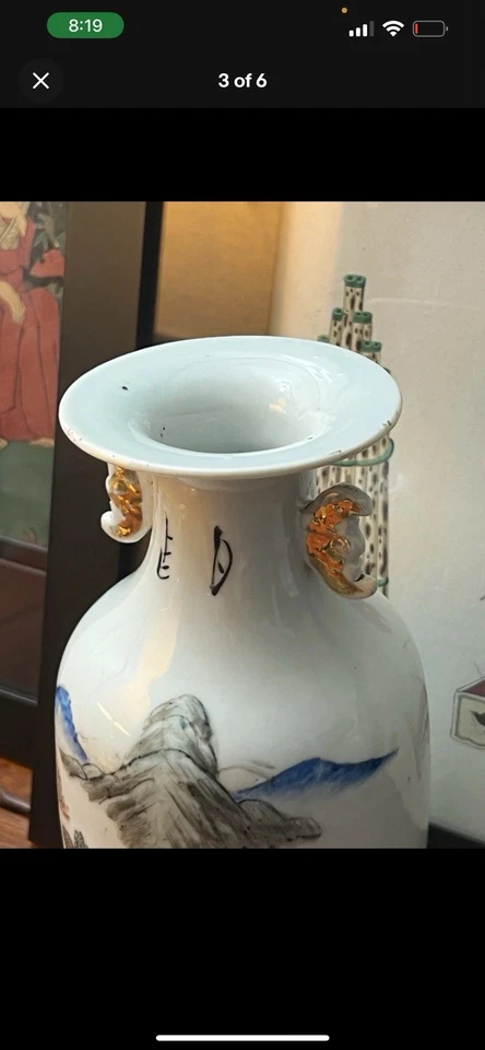 Jarrón antiguo chino de porcelana hermoso paisaje dinastía Qing siglo XIX Foto 4 de 4