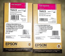 Genuine Lot of 2 Epson T6023 Vivid Magenta Ink Cartridges EXP 2019/2020