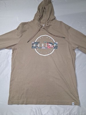 Hurley Mens Pullover Hoodie Size Medium Beige Long Sleeve Graphic Surf Logo