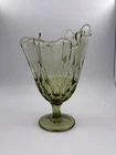 Fenton Glass Vase Green Thumbprint Handkerchief Footed Swung * See description