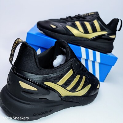 US 11.5 Adidas Men's Black Gold Metallic Retro ZX 2K Boost US 11.5 Adidas Men's Black Gold Metallic Retro ZX 2K Boost