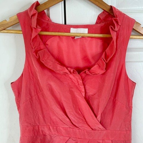 J. Crew Women's Coral Pink Tank Dress with a Ruffle Neckline 100% Silk Size 2 - Picture 3 of 11