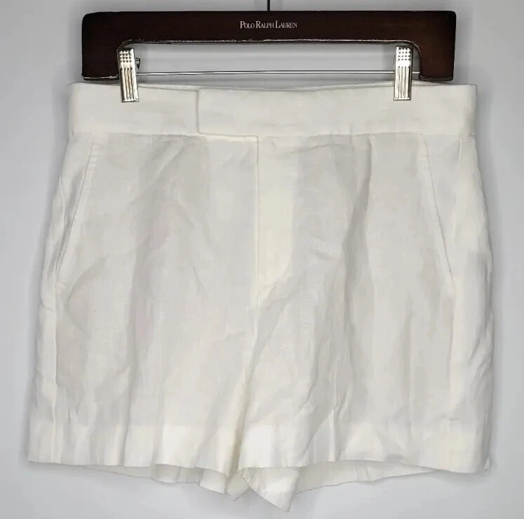 $168 Polo RALPH LAUREN Womens 10 SHORTS 100% Linen WHITE Slash Pocket Clasp NWOT