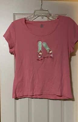 Adonna Women s Shirt Pink Put On Your Dancing Shoes Short Sleeve Top Large 12-14