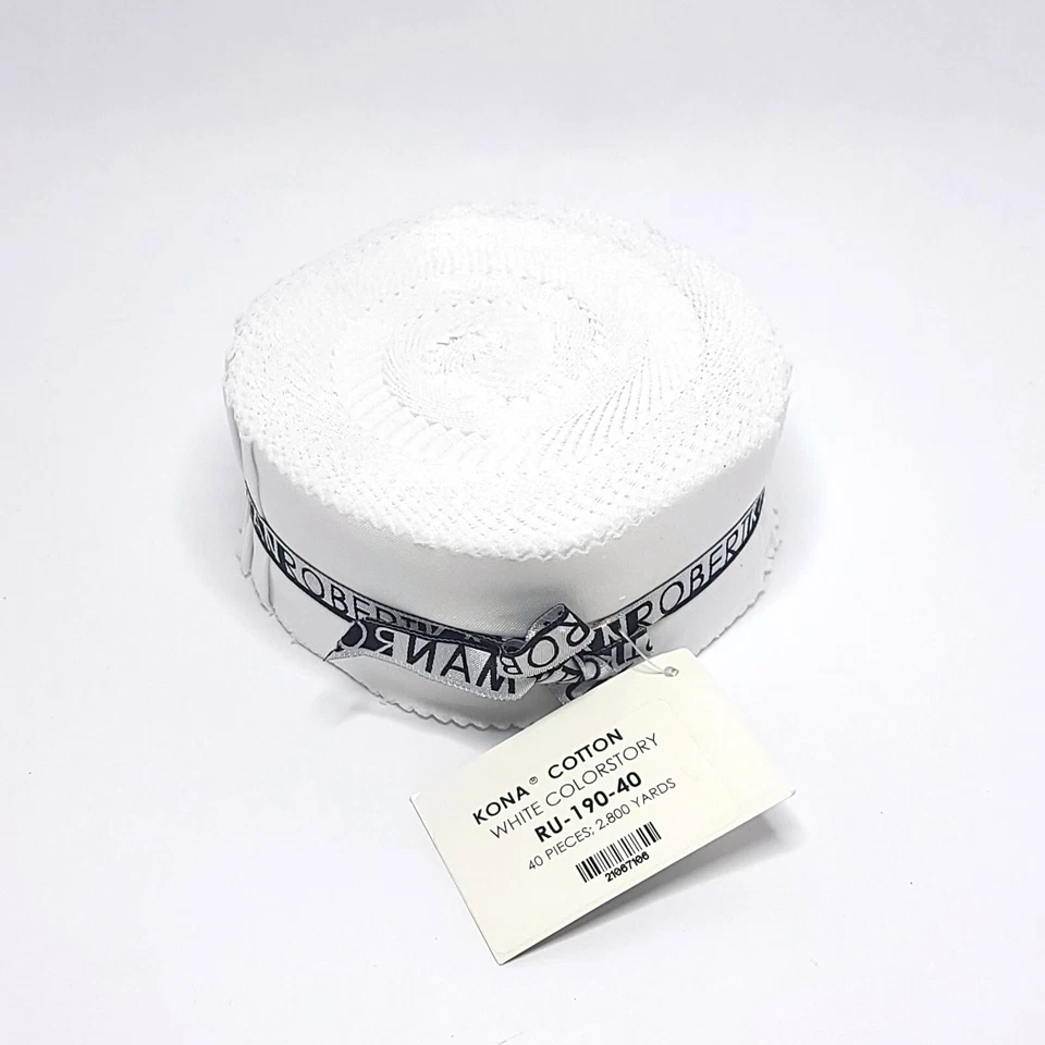 Robert Kaufman Kona Cotton Solid White Jelly Roll Quilting Fabric 40 Strips 2.5" - Image 3 of 4