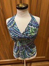 Ralph Lauren Tankini Sz 8 Swimsuit Top Blue Green Paisley Padded Cups Halter
