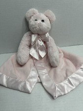 Bearington Baby Collection Pink Bow Plush Bear Satin Lovey Security Blanket