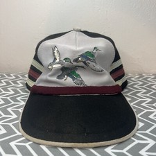 Vintage 70s Men's Three Striped Flying Ducks Black Gray Maroon Trucker Hat Cap