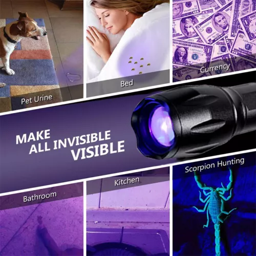 UV Flashlight LED Torch 2 in 1 Black Light 4 Modes Waterproof 395nm Light Bright - Foto 12 di 23