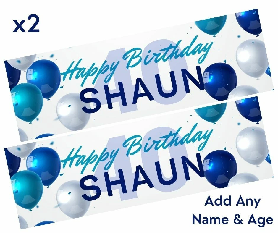 MADVINYL 2 x Personalised Birthday Banners Large 900 x 300 Navy ADD NAME & ANY AGE Blue